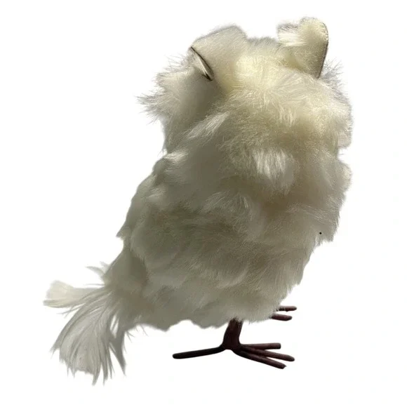 Faux Fur White Snowy Owl Figurine Winter Christmas Decor 5.5-Inch Wire Feet - Picture 5 of 7